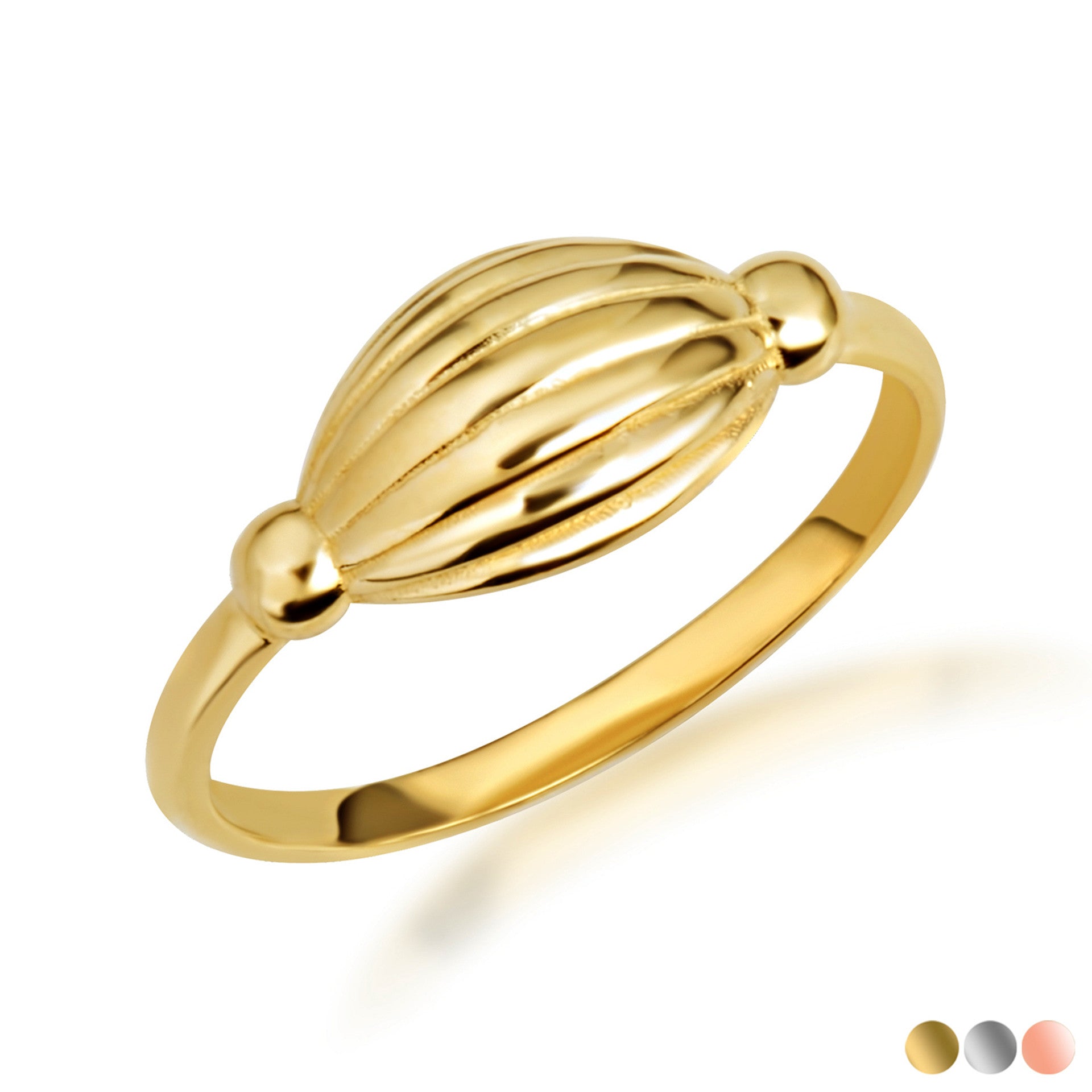 Gold Beach Seashell Ribbed Ring (Available in Yellow/Rose/White Gold)