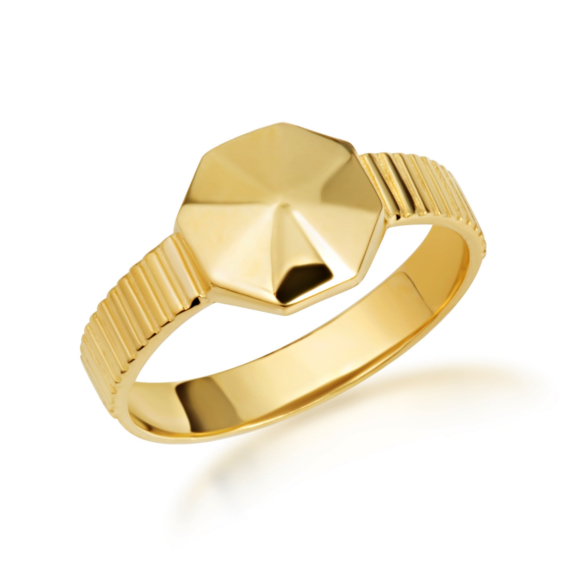 Gold Geometric Striped Band Ring (Available in Yellow/Rose/White Gold)