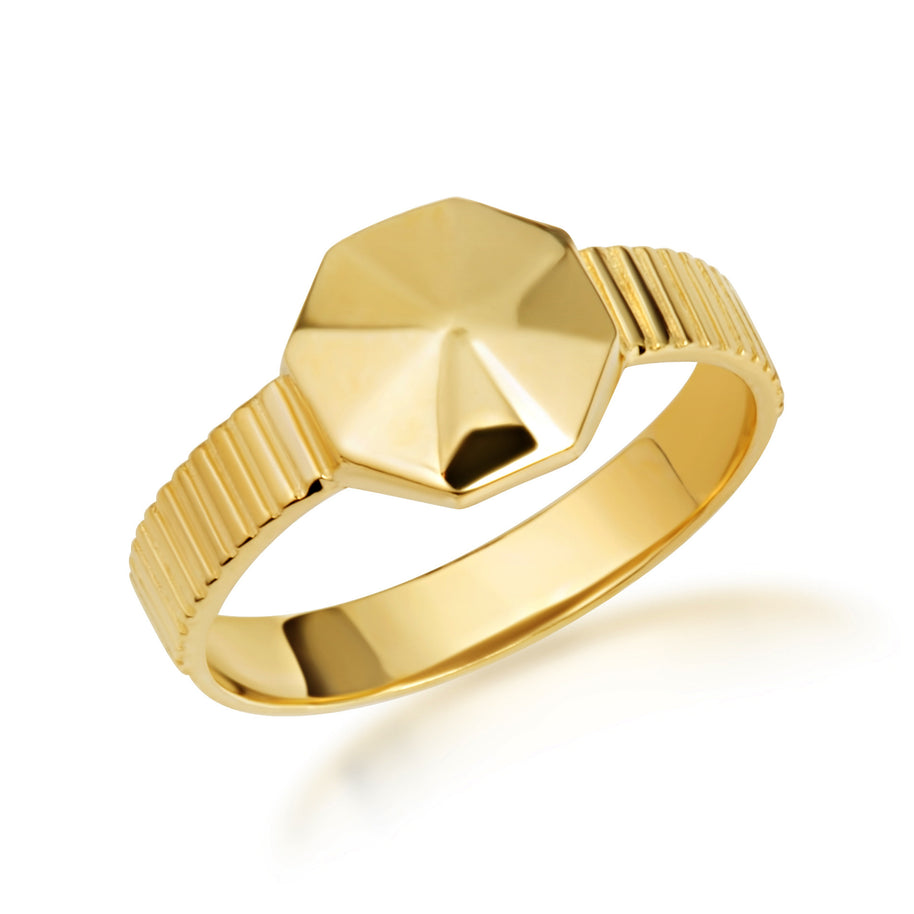 Gold Geometric Striped Band Ring (Available in Yellow/Rose/White Gold)