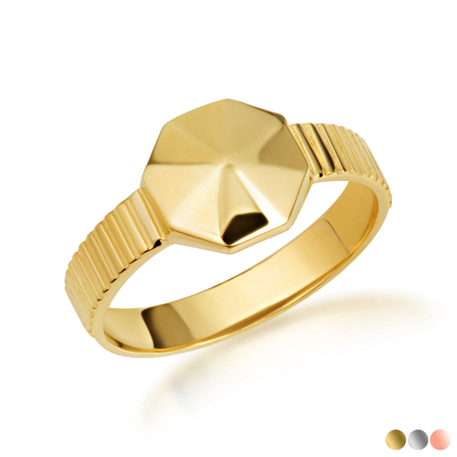 Gold Geometric Striped Band Ring (Available in Yellow/Rose/White Gold)