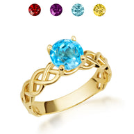 Gold Genuine Round Gemstone Trinity Knot Claddagh Ring (Available in Yellow/Rose/White Gold)