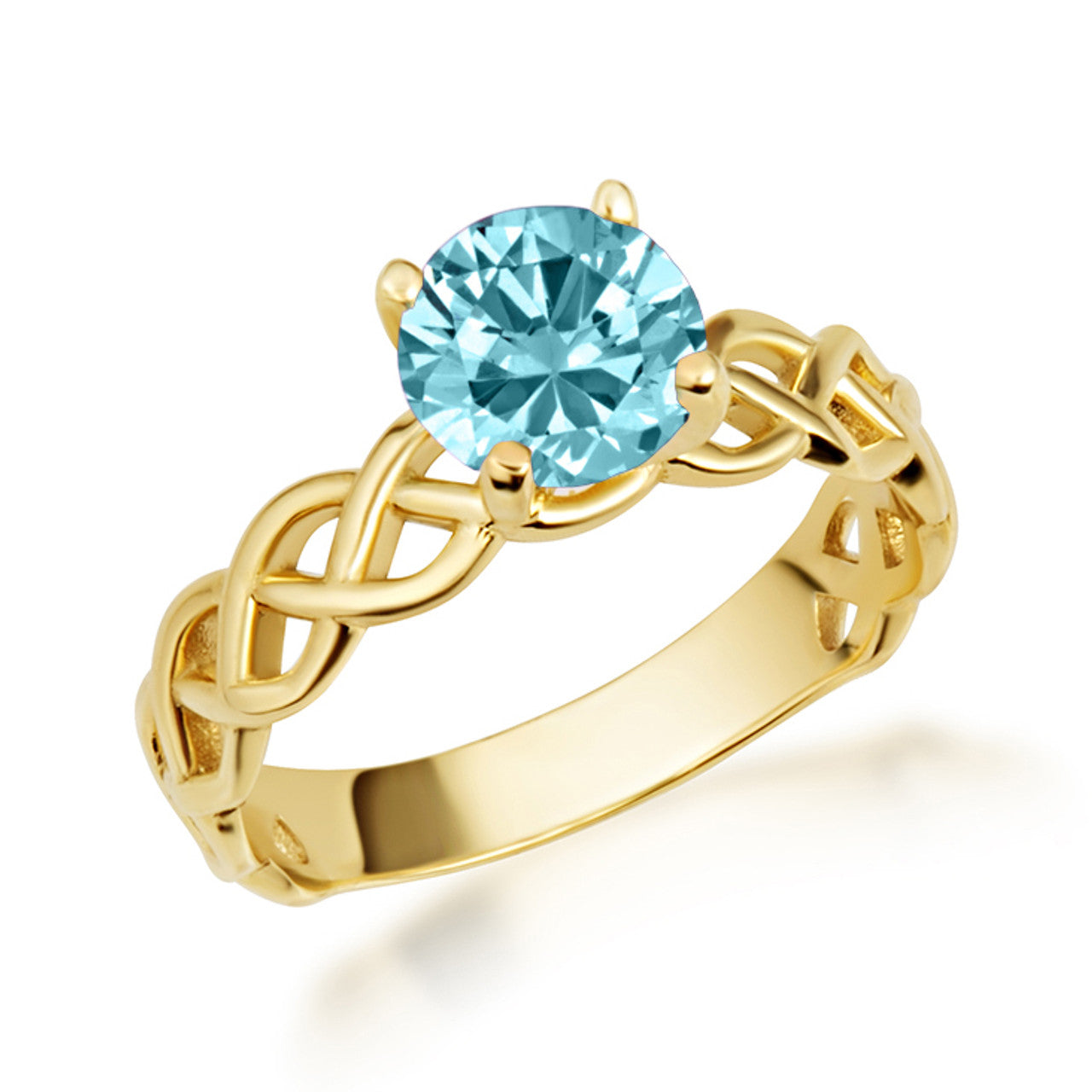 Gold Genuine Round Gemstone Trinity Knot Claddagh Ring (Available in Yellow/Rose/White Gold)
