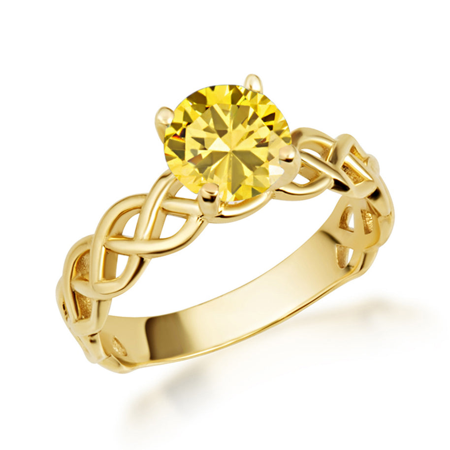 Gold Genuine Round Gemstone Trinity Knot Claddagh Ring (Available in Yellow/Rose/White Gold)