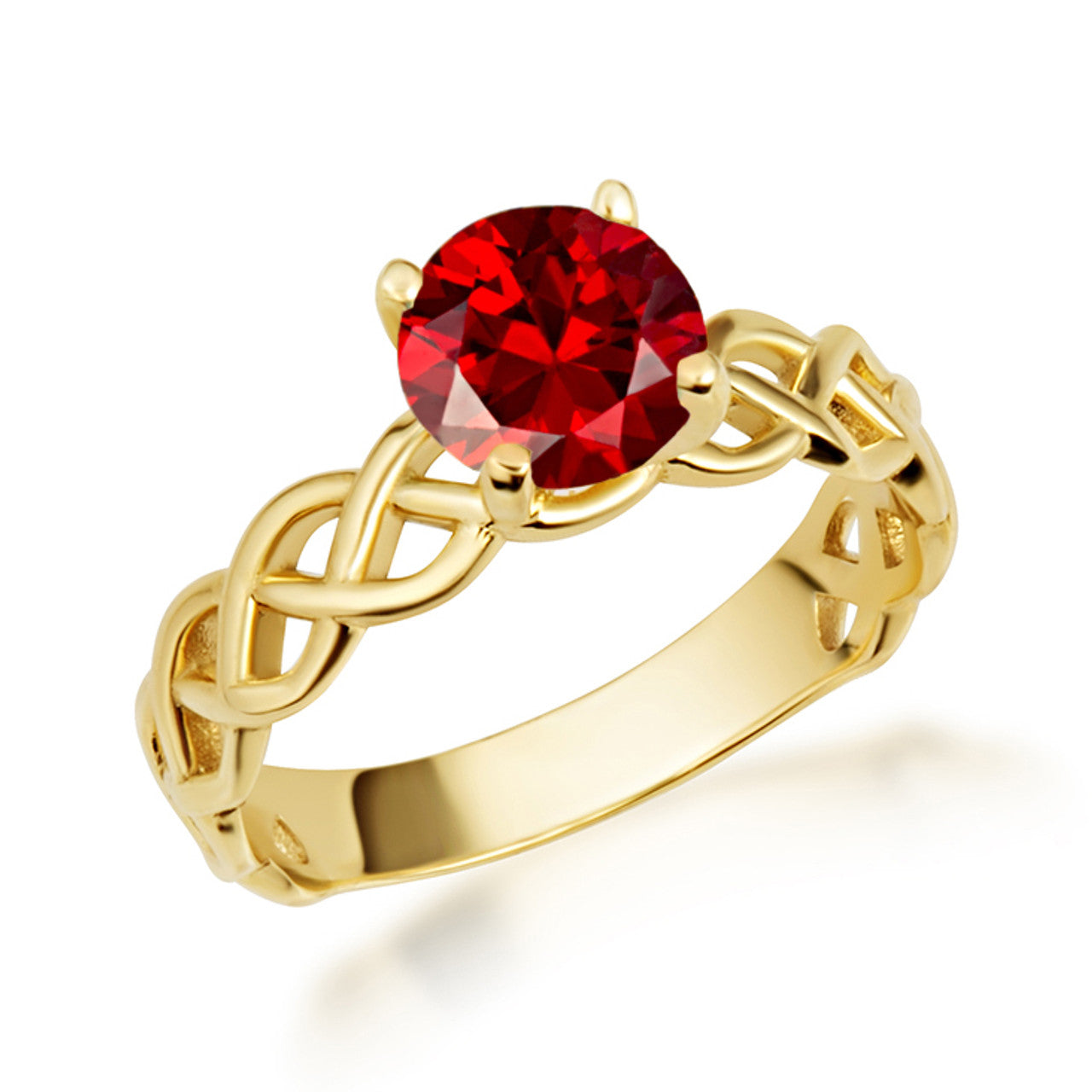 Gold Genuine Round Gemstone Trinity Knot Claddagh Ring (Available in Yellow/Rose/White Gold)
