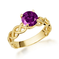 Gold Genuine Round Gemstone Trinity Knot Claddagh Ring (Available in Yellow/Rose/White Gold)