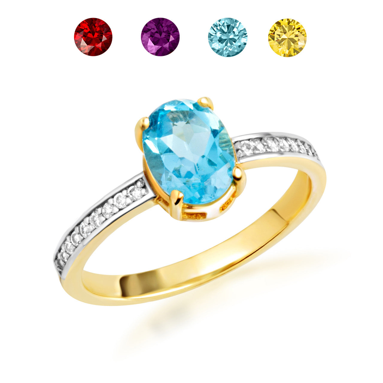 Gold Genuine Oval Gemstone Diamond Pave Band Ring (Available in Yellow/Rose/White Gold)
