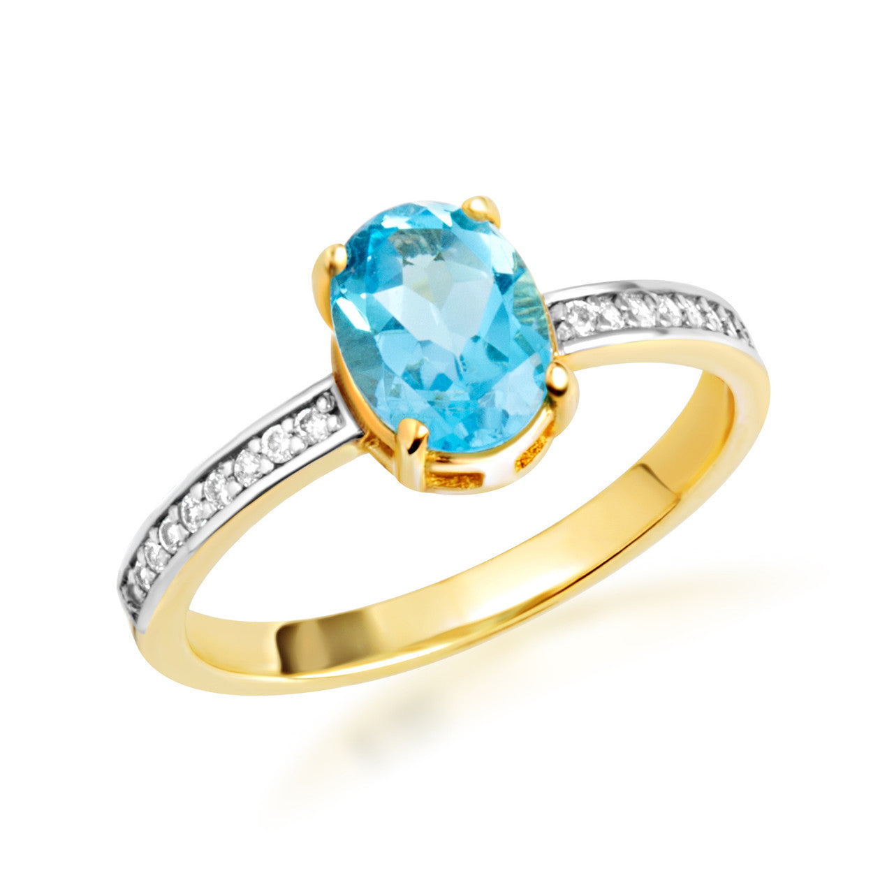 Gold Genuine Oval Gemstone Diamond Pave Band Ring (Available in Yellow/Rose/White Gold)