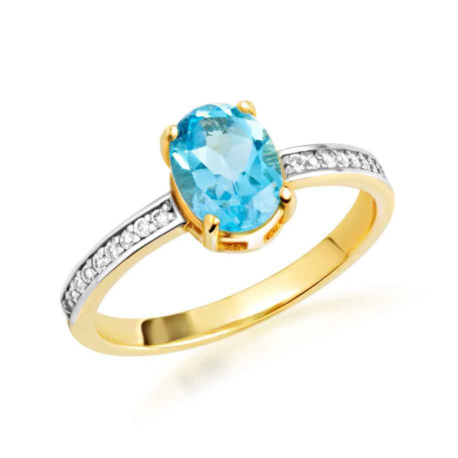 Gold Genuine Oval Gemstone Diamond Pave Band Ring (Available in Yellow/Rose/White Gold)