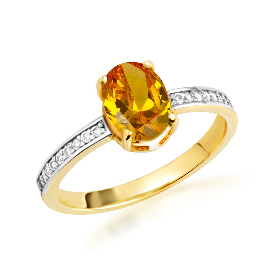 Gold Genuine Oval Gemstone Diamond Pave Band Ring (Available in Yellow/Rose/White Gold)