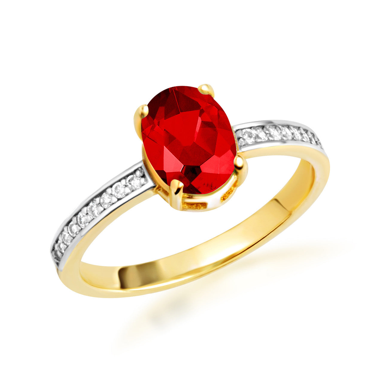 Gold Genuine Oval Gemstone Diamond Pave Band Ring (Available in Yellow/Rose/White Gold)