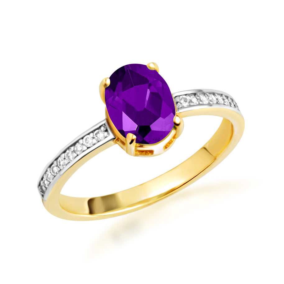 Gold Genuine Oval Gemstone Diamond Pave Band Ring (Available in Yellow/Rose/White Gold)