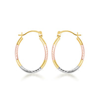 14K Tri-Color Gold Diamond Cut Huggie Hoop Earrings