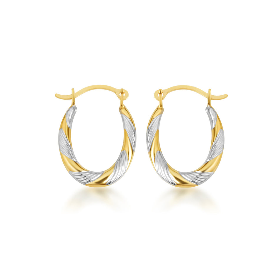 14K Two-Tone Gold Diamond Cut Huggie Hoop Earrings