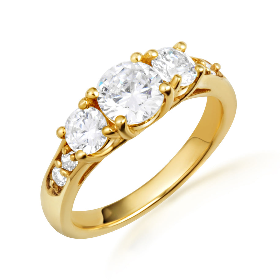 14K Gold Lab Grown Three Stone Diamond Engagement Ring (Available in Yellow/Rose/White Gold)