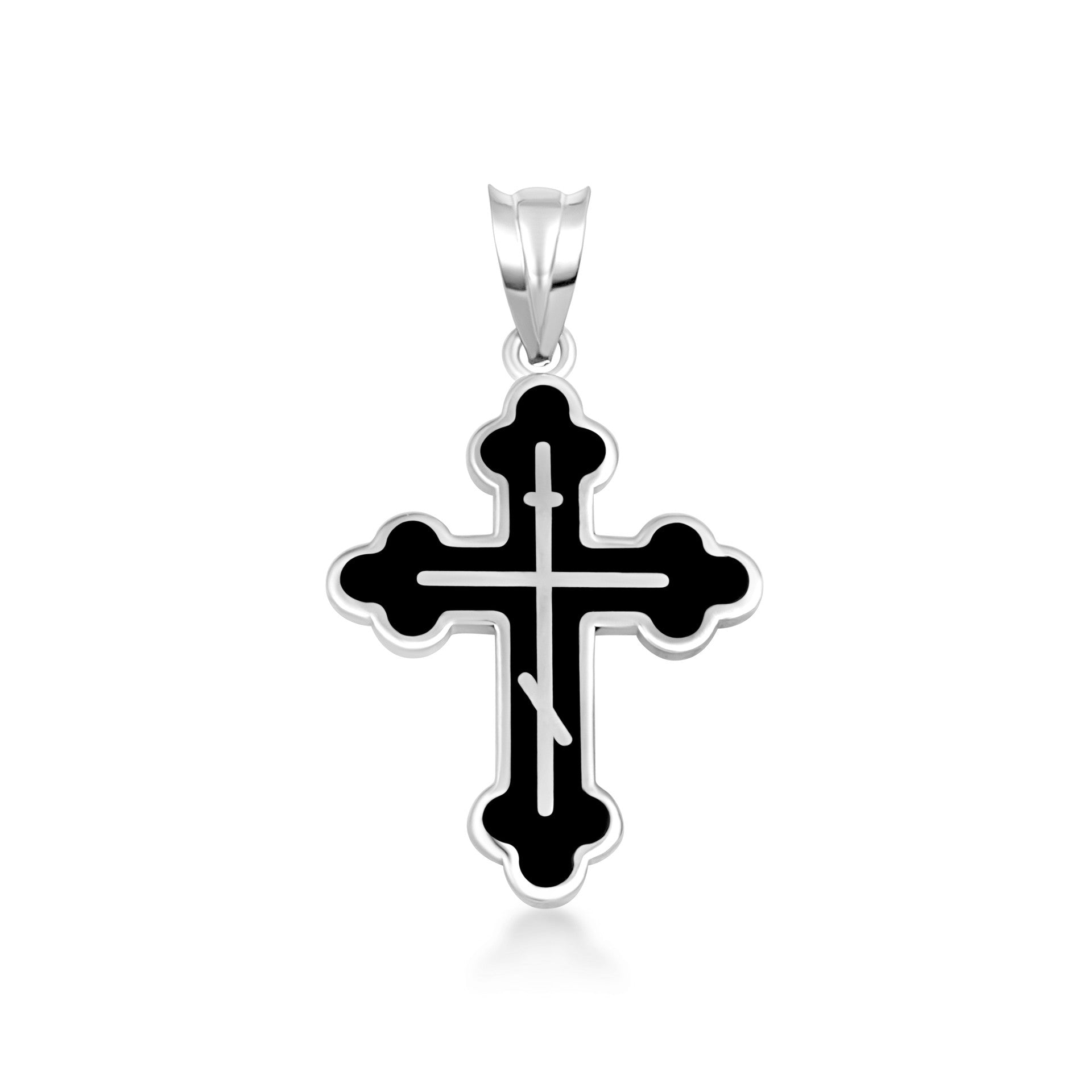 .925 Sterling Silver Custom Enamel Russian Orthodox Cross Pendant Necklace