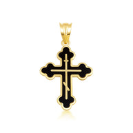 Yellow Gold Custom Enamel Russian Orthodox Cross Pendant Necklace