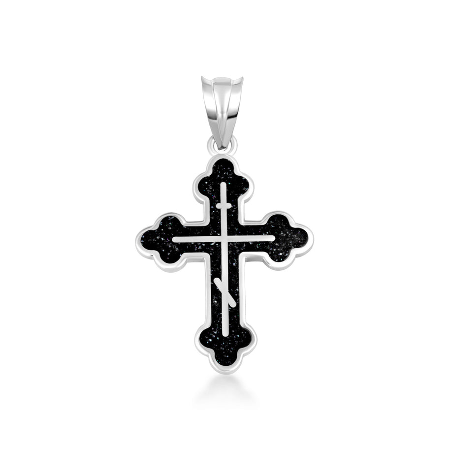 .925 Sterling Silver Custom Enamel Russian Orthodox Cross Pendant Necklace