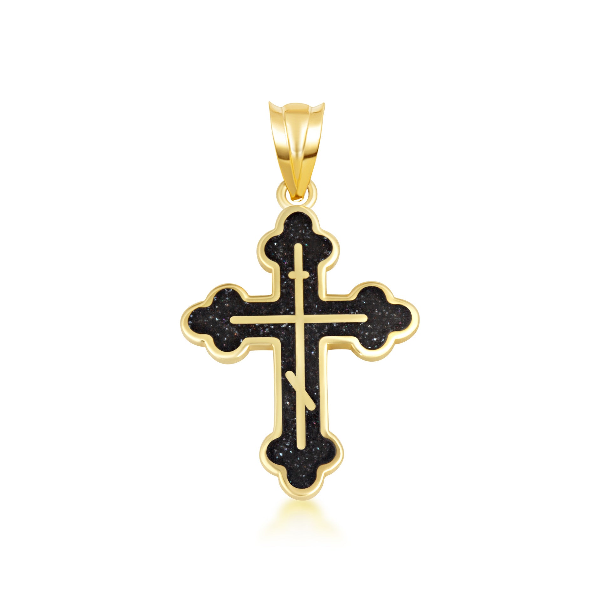 Yellow Gold Custom Enamel Russian Orthodox Cross Pendant Necklace