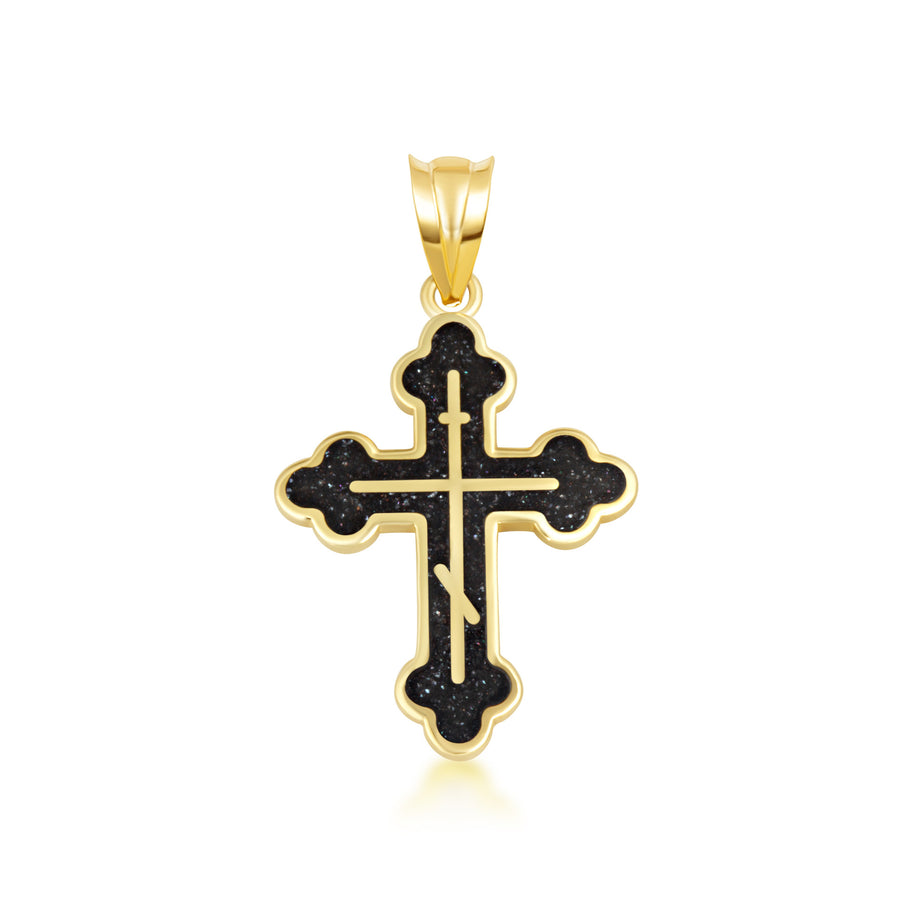 Yellow Gold Custom Enamel Russian Orthodox Cross Pendant Necklace