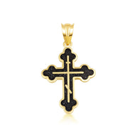 Yellow Gold Custom Enamel Russian Orthodox Cross Pendant Necklace