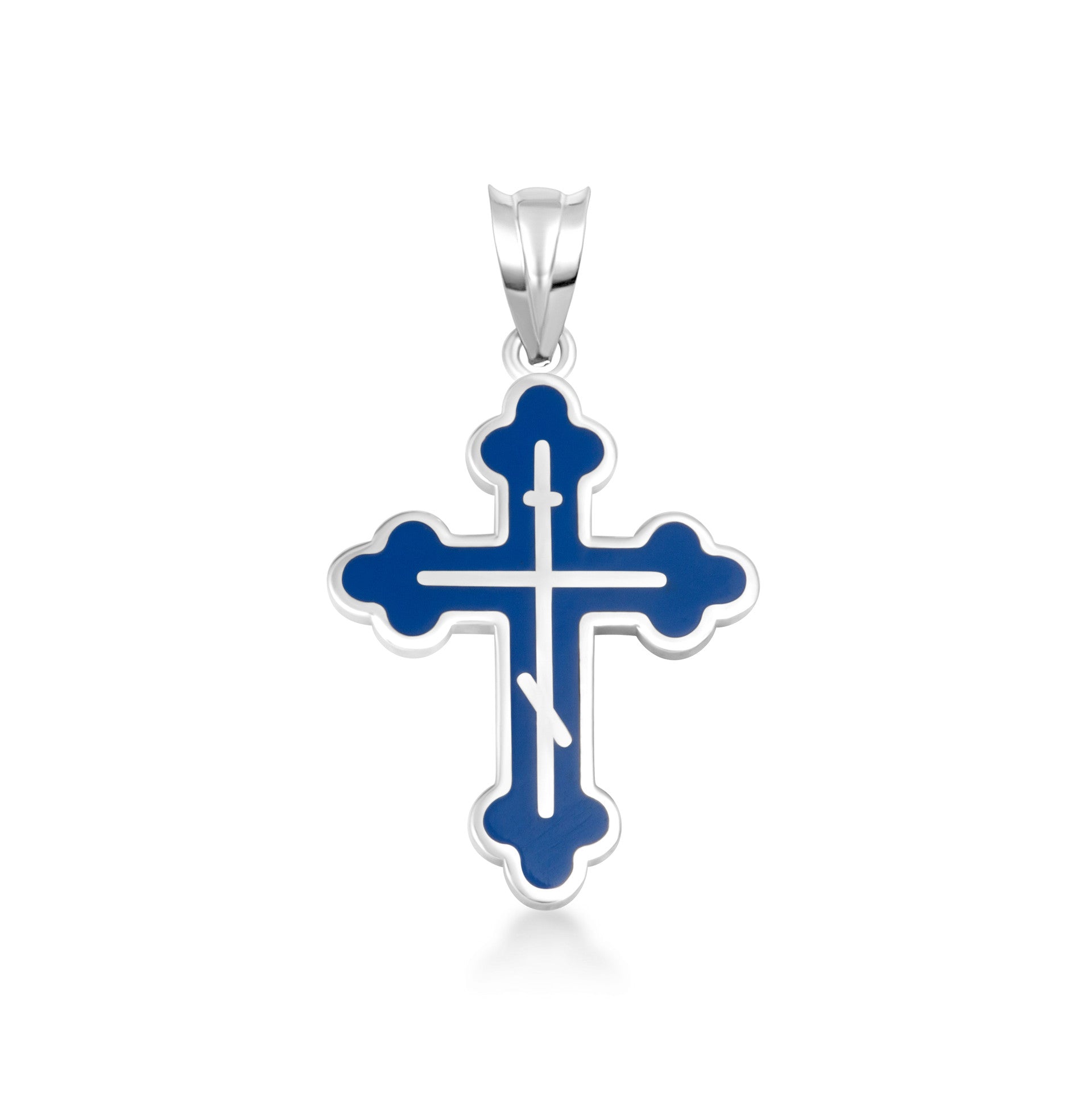 .925 Sterling Silver Custom Enamel Russian Orthodox Cross Pendant Necklace