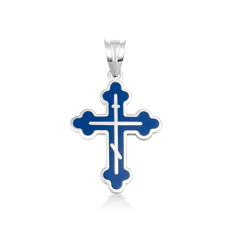 .925 Sterling Silver Custom Enamel Russian Orthodox Cross Pendant Necklace