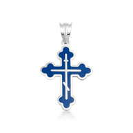 .925 Sterling Silver Custom Enamel Russian Orthodox Cross Pendant Necklace