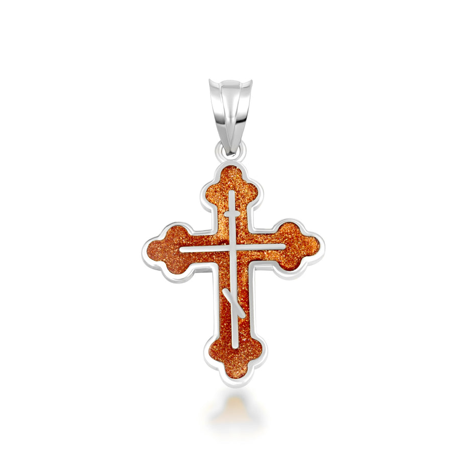 .925 Sterling Silver Custom Enamel Russian Orthodox Cross Pendant Necklace