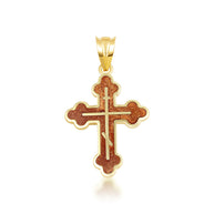 Yellow Gold Custom Enamel Russian Orthodox Cross Pendant Necklace