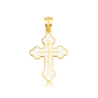 Yellow Gold Custom Enamel Russian Orthodox Cross Pendant Necklace