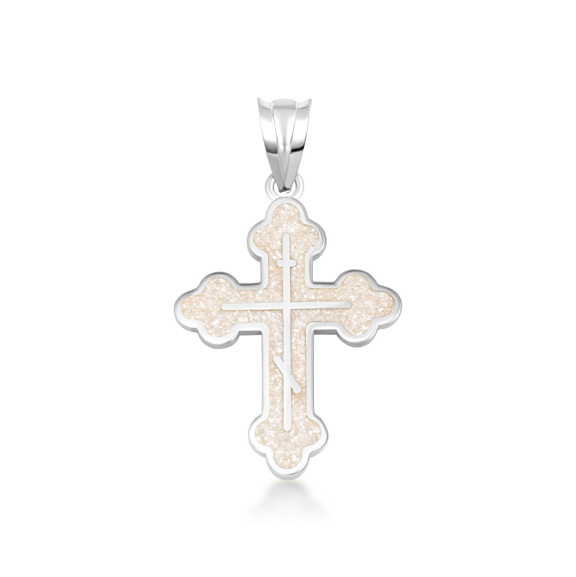 .925 Sterling Silver Custom Enamel Russian Orthodox Cross Pendant Necklace