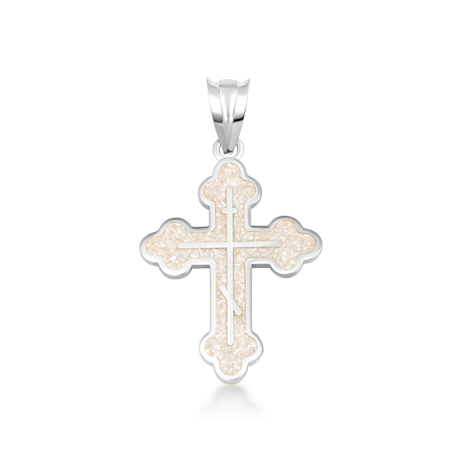.925 Sterling Silver Custom Enamel Russian Orthodox Cross Pendant Necklace