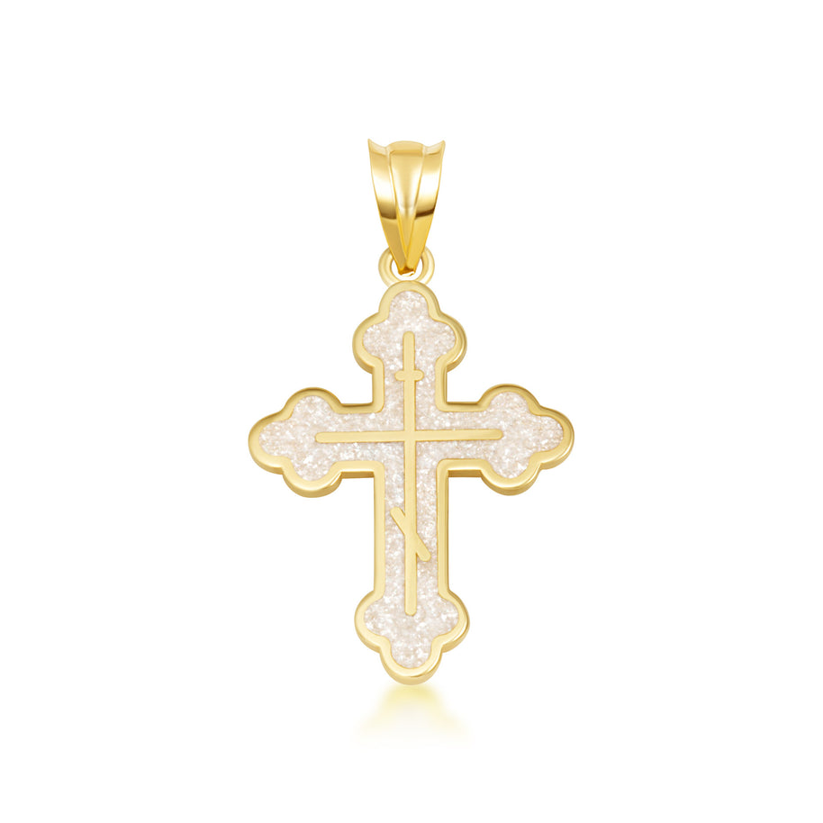 Yellow Gold Custom Enamel Russian Orthodox Cross Pendant Necklace