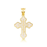 Yellow Gold Custom Enamel Russian Orthodox Cross Pendant Necklace