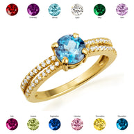 Solid Gold Cubic Zirconia Birthstone Double Band Diamond Engagement Ring (Available in Yellow/Rose/White Gold)