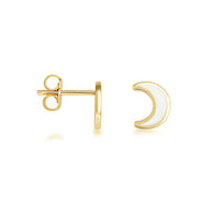 Yellow Gold Custom Enamel Moon Stud Earrings