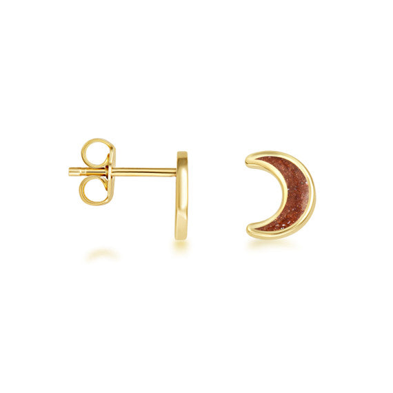 Yellow Gold Custom Enamel Moon Stud Earrings