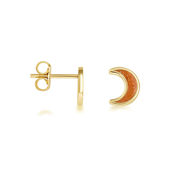 Yellow Gold Custom Enamel Moon Stud Earrings