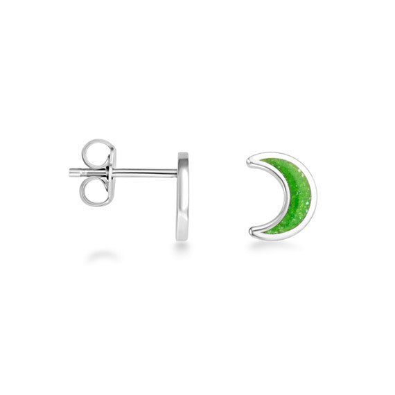 .925 Sterling Silver Custom Enamel Moon Stud Earrings