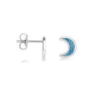 .925 Sterling Silver Custom Enamel Moon Stud Earrings