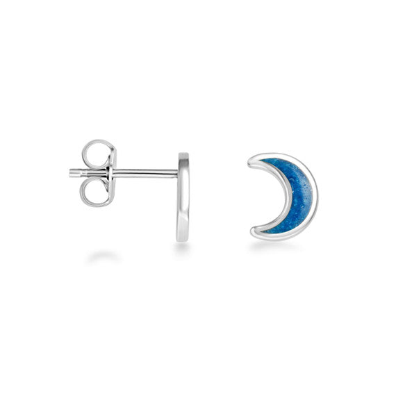 .925 Sterling Silver Custom Enamel Moon Stud Earrings