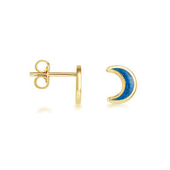 Yellow Gold Custom Enamel Moon Stud Earrings