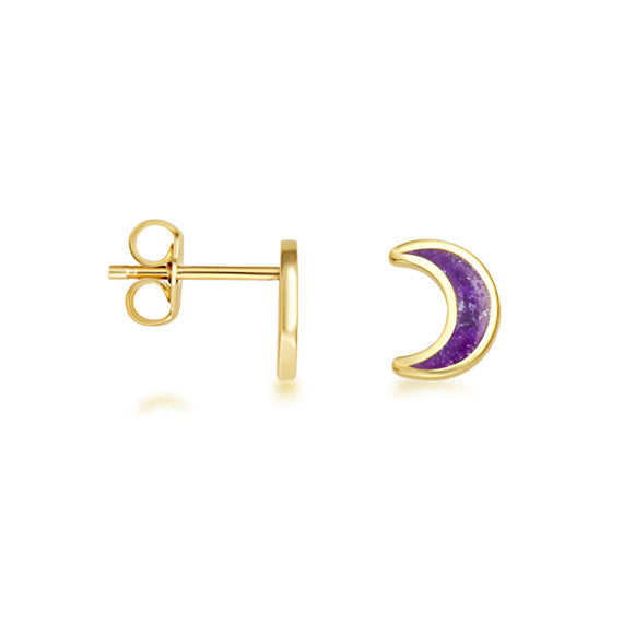 Yellow Gold Custom Enamel Moon Stud Earrings