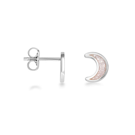.925 Sterling Silver Custom Enamel Moon Stud Earrings
