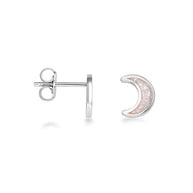 .925 Sterling Silver Custom Enamel Moon Stud Earrings