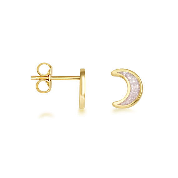 Yellow Gold Custom Enamel Moon Stud Earrings
