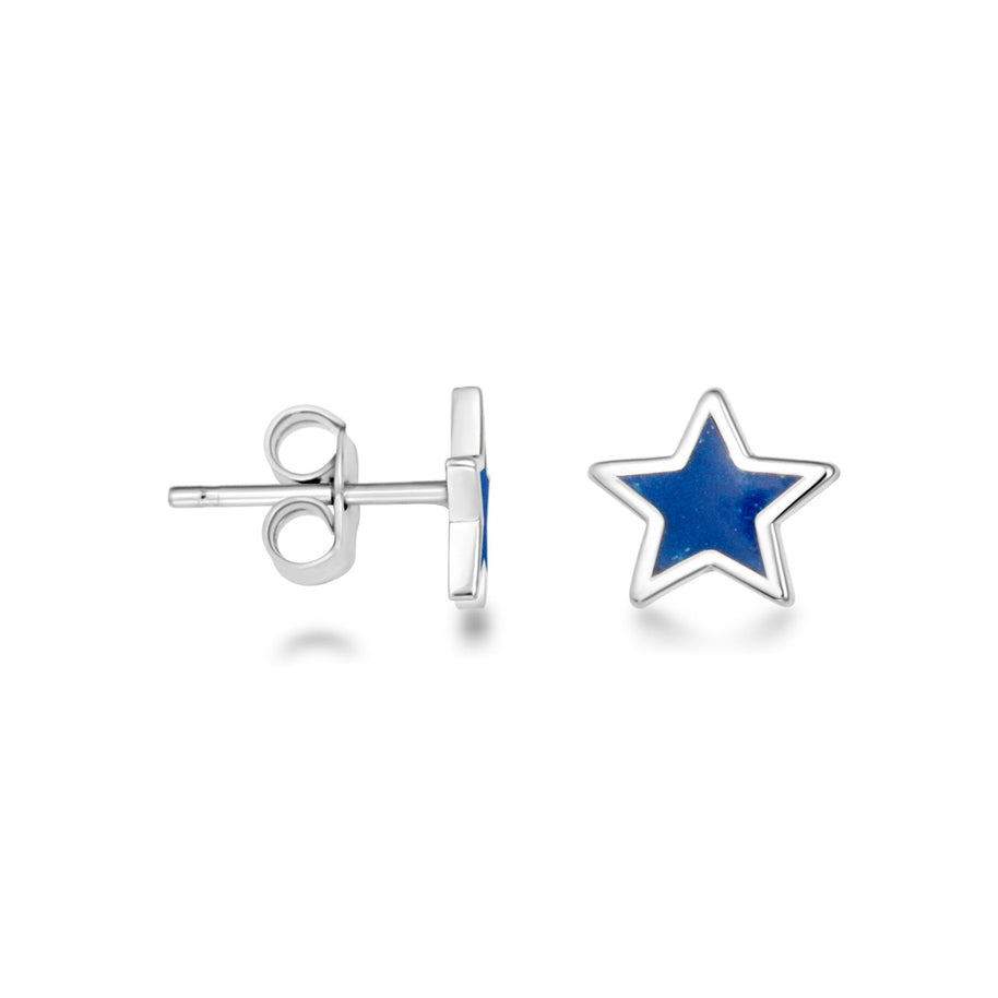 .925 Sterling Silver Custom Enamel Star Stud Earrings