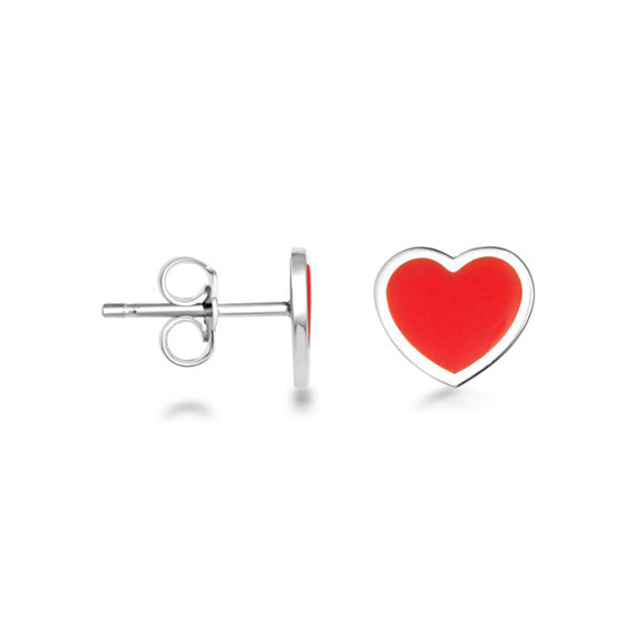 .925 Sterling Silver Custom Enamel Heart Stud Earrings