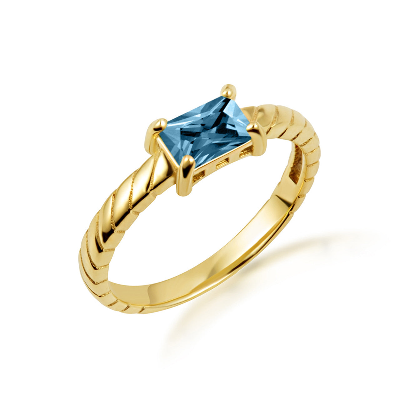 Gold Emerald Cut Cubic Zirconia Birthstone Striped Ring (Available in Yellow/Rose/White Gold)
