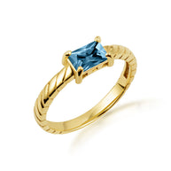 Gold Emerald Cut Cubic Zirconia Birthstone Striped Ring (Available in Yellow/Rose/White Gold)